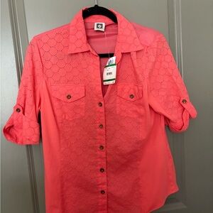 Anne Klein Vibrant Coral Eyelet Blouse